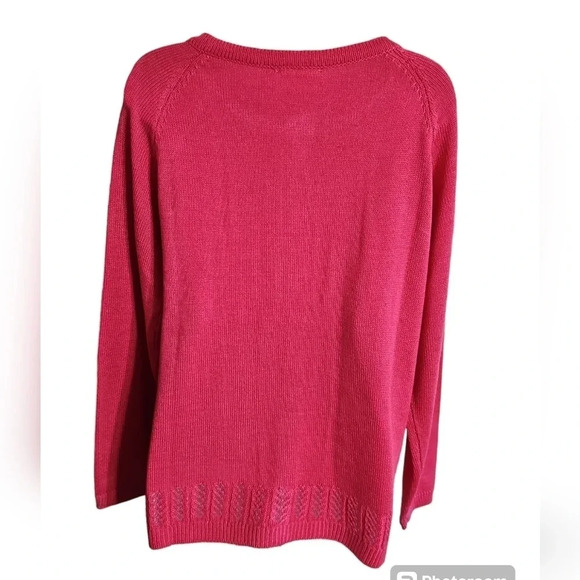 National Large Vintage 90s Pink Button-Up Cardigan Eyelet Knit Pocket Sweater - Picture 3 of 7